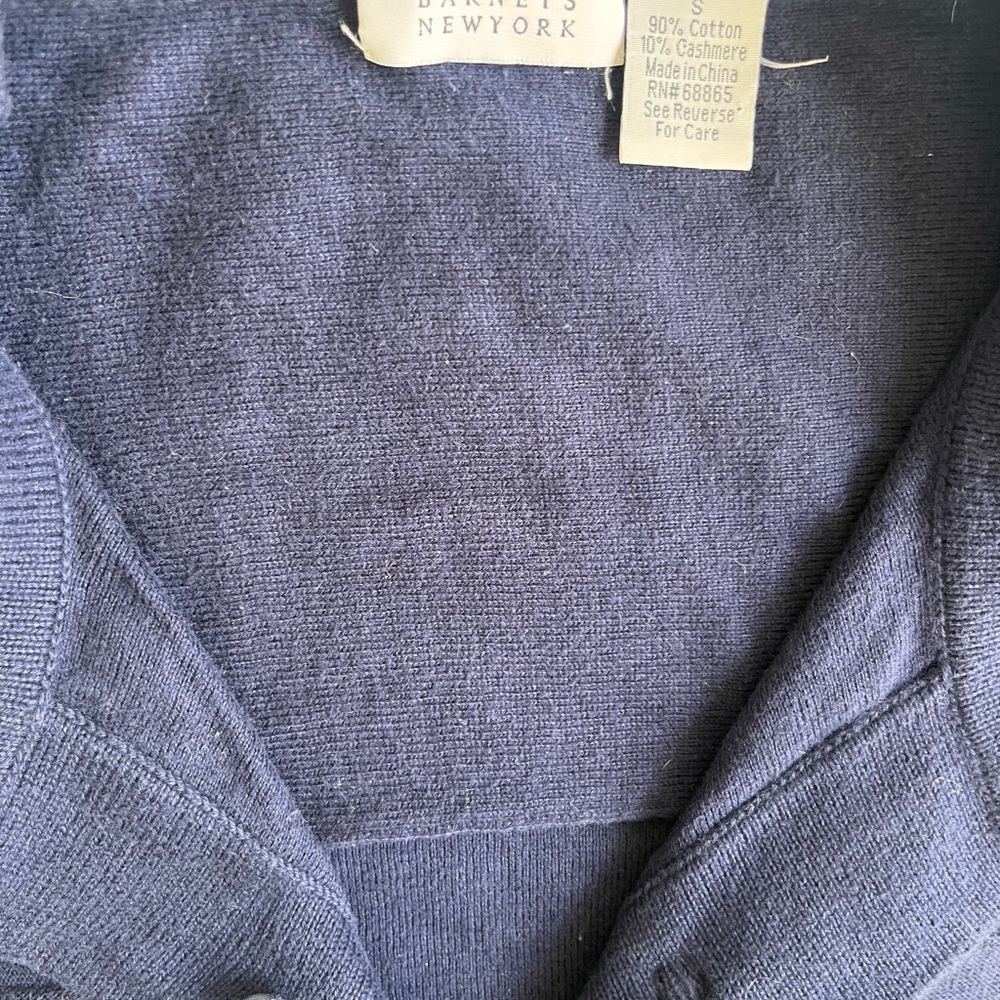 Barneys New York Navy Short-Sleeve Cardigan- cotton/cashmere, vintage - Picture 3 of 6